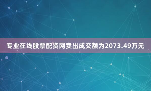 专业在线股票配资网卖出成交额为2073.49万元